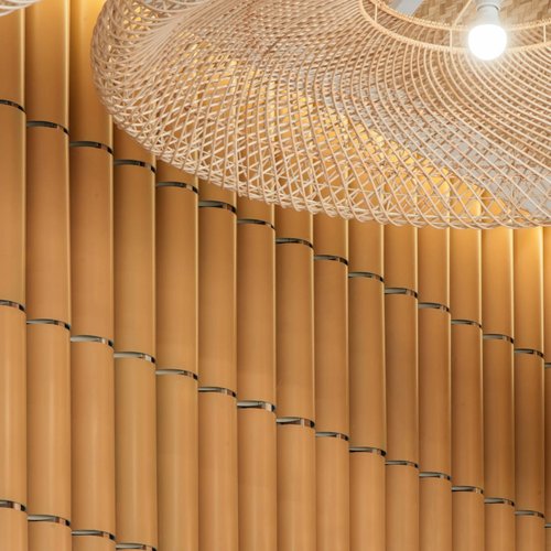 Woven rattan ceiling detail at NGON
